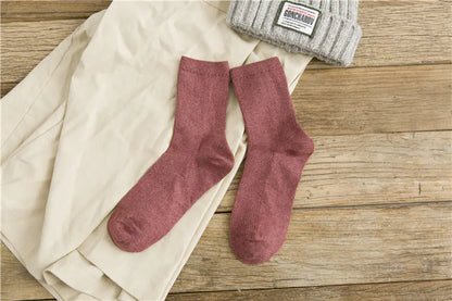 Japanese Retro Solid Color Mid-tube Cotton Socks for Women