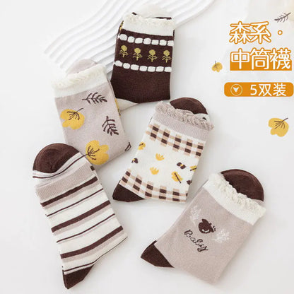 Trendy Japanese Style Mid-Calf Solid Color Socks