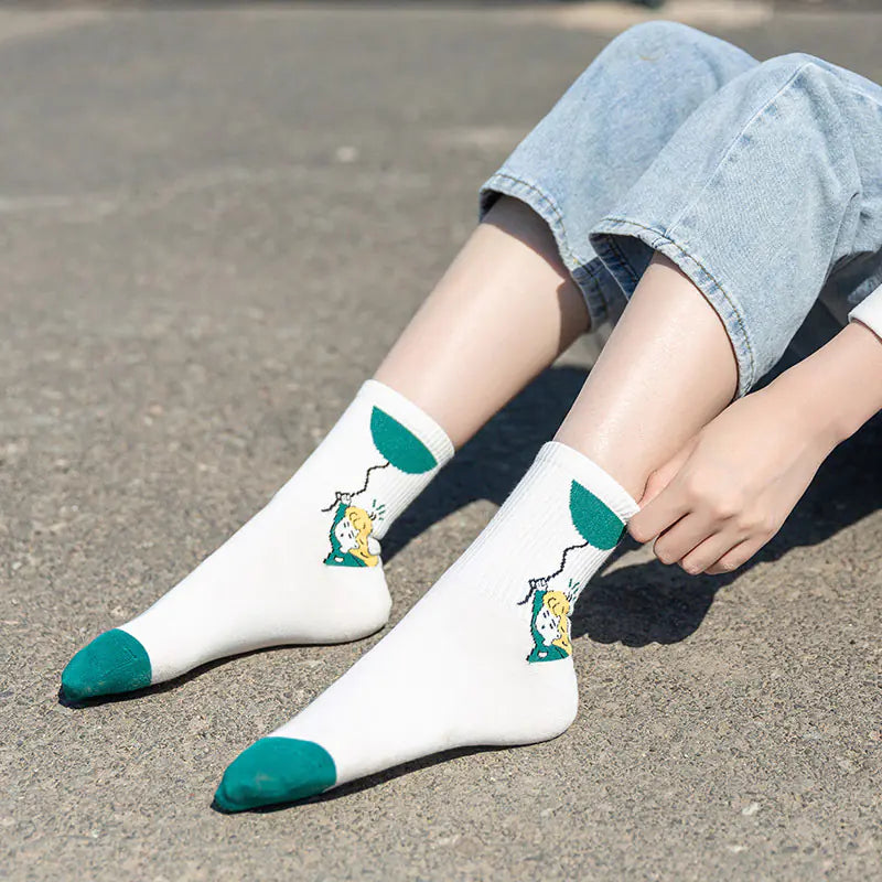 Medium Length Cartoon Jacquard Socks for Women