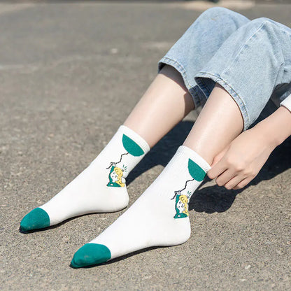 Medium Length Cartoon Jacquard Socks for Women