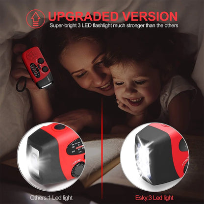 Emergency  Radio Crank Solar Hand Weather 1000mAh Power Bank Charger Flash Light