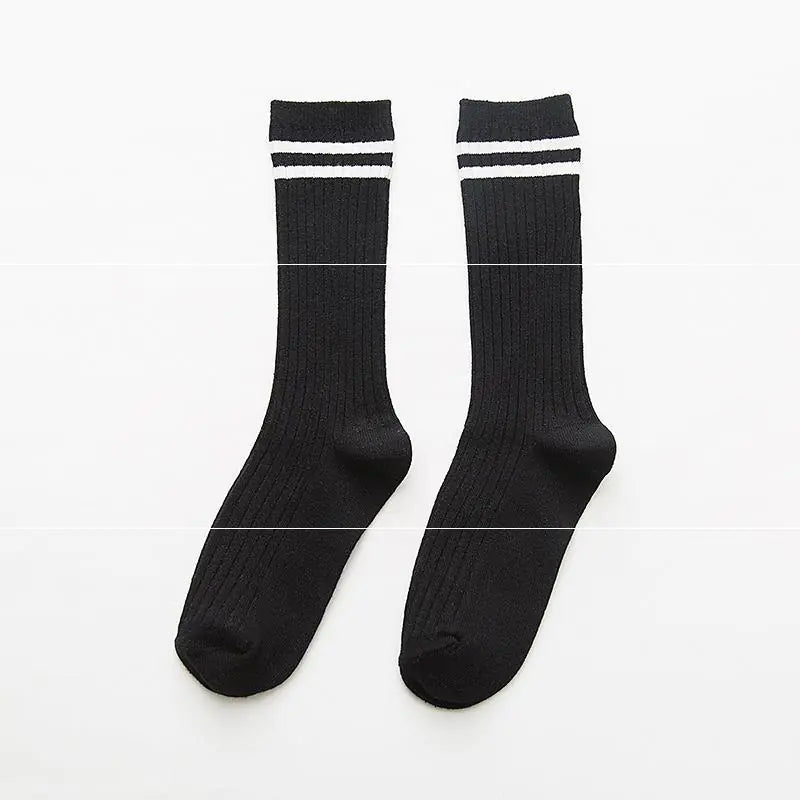 Striped Long Tube Cotton Socks for Women in Autumn/Winter