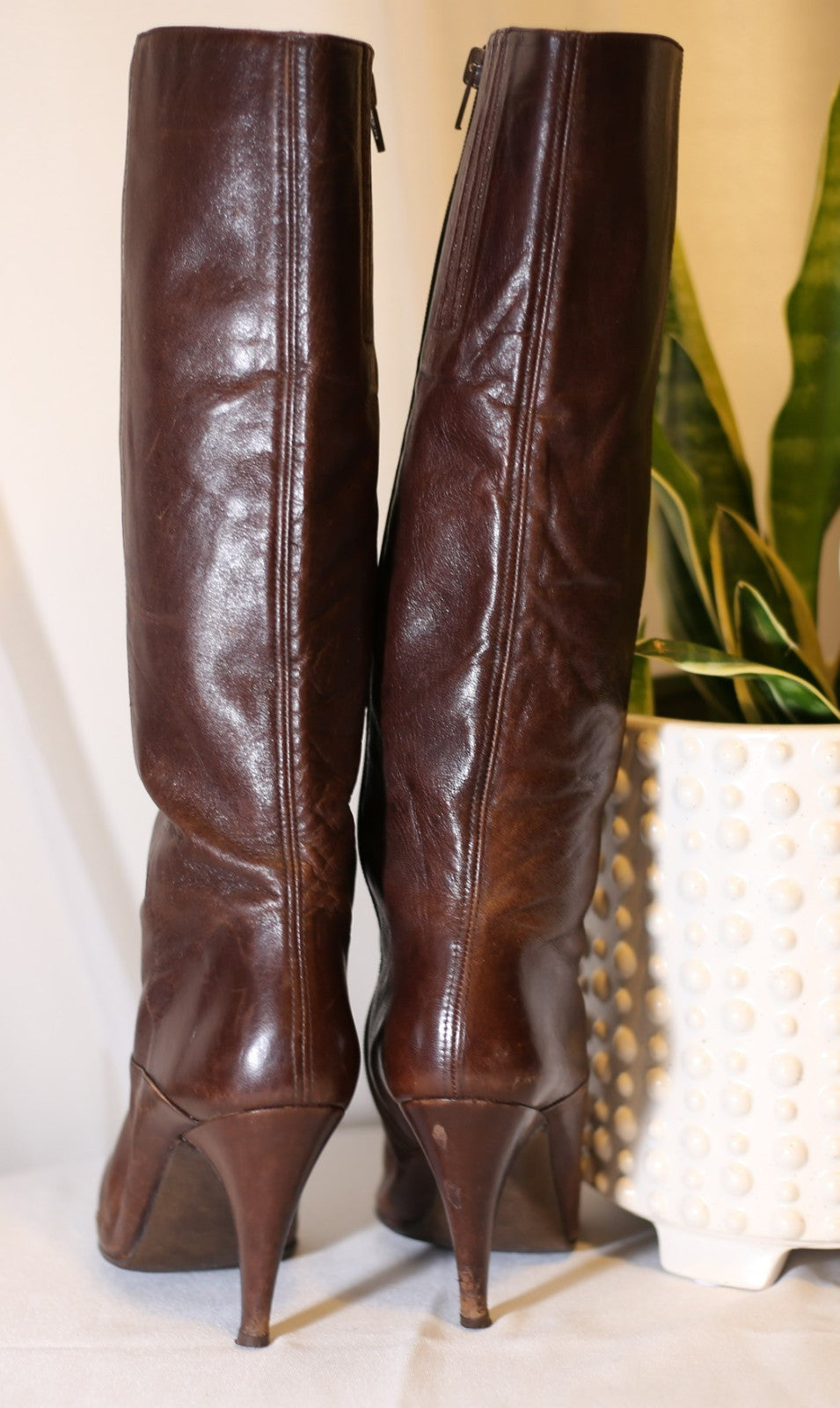 Halston III Dark Brown leather upper knee-high boot four-inch heel