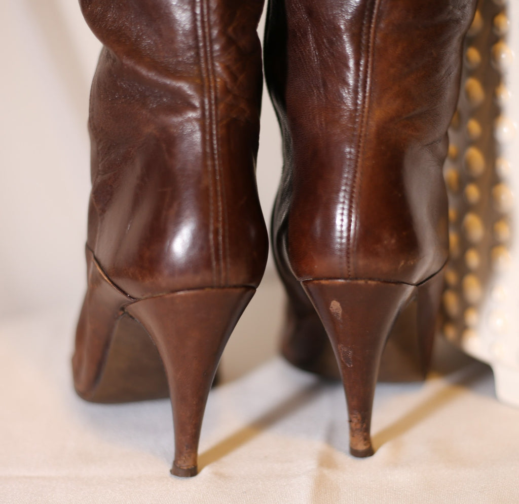 Halston III Dark Brown leather upper knee-high boot four-inch heel