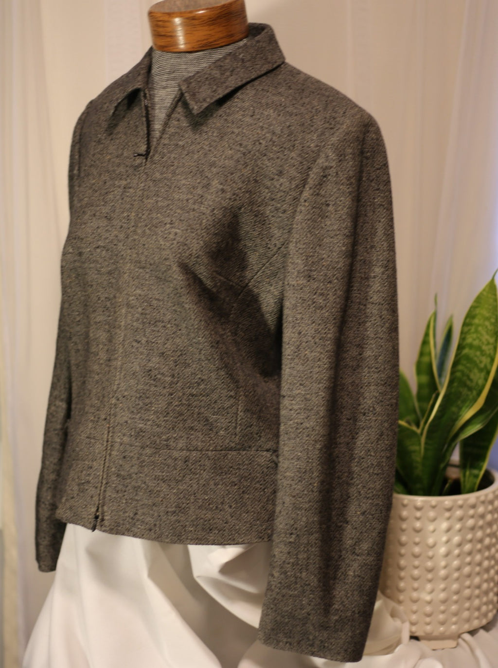 Ann Taylor Wool Jacket Women's Charcoal Gray Collared Full Zip