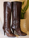 Halston III Dark Brown leather upper knee-high boot four-inch heel