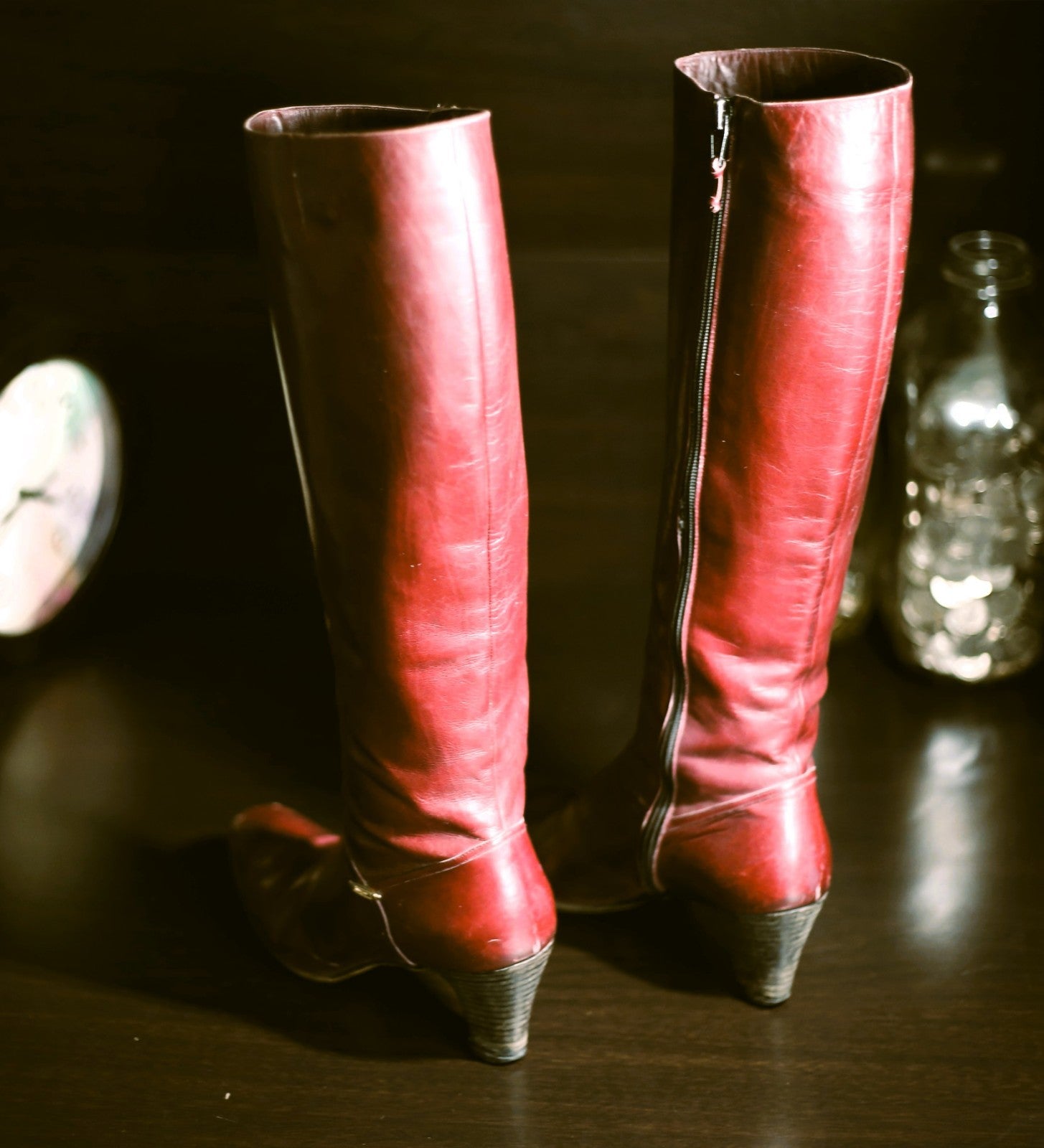 Vintage Salvatore Ferragamo Carla Chestnut Leather Tall Boots Size 7.5 AA