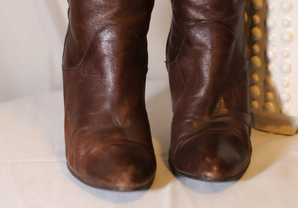 Halston III Dark Brown leather upper knee-high boot four-inch heel