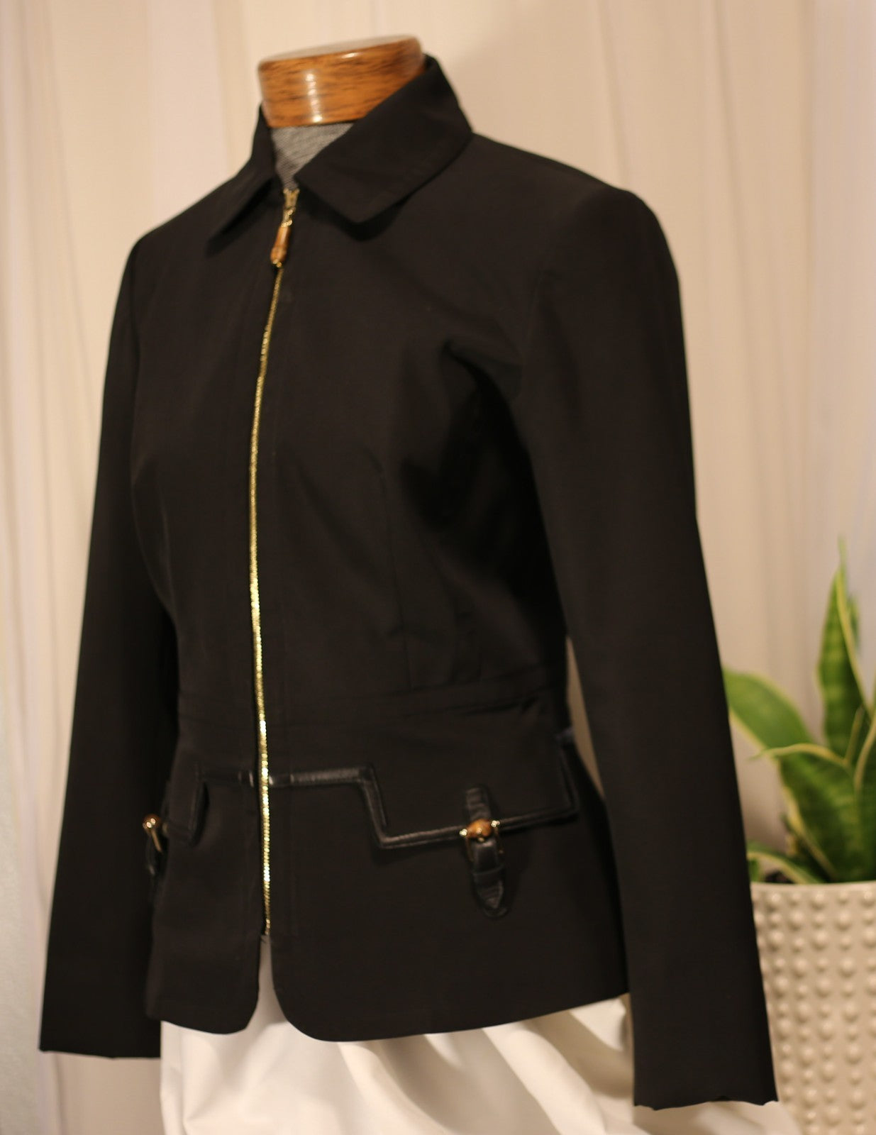 Vintage Etcetera Jacket, Jet Black Zip Front Women's Long Sleeve Size 2