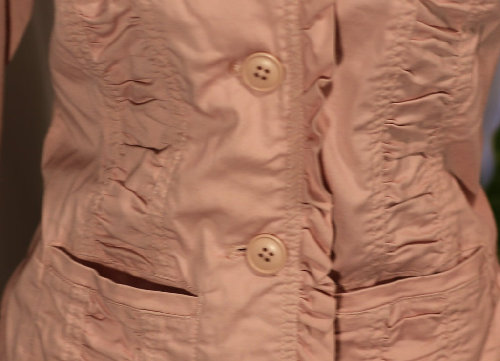 Vintage Spiegel Blazer Jacket Women Pink Cotton Stretch Ruffle Notch Collar