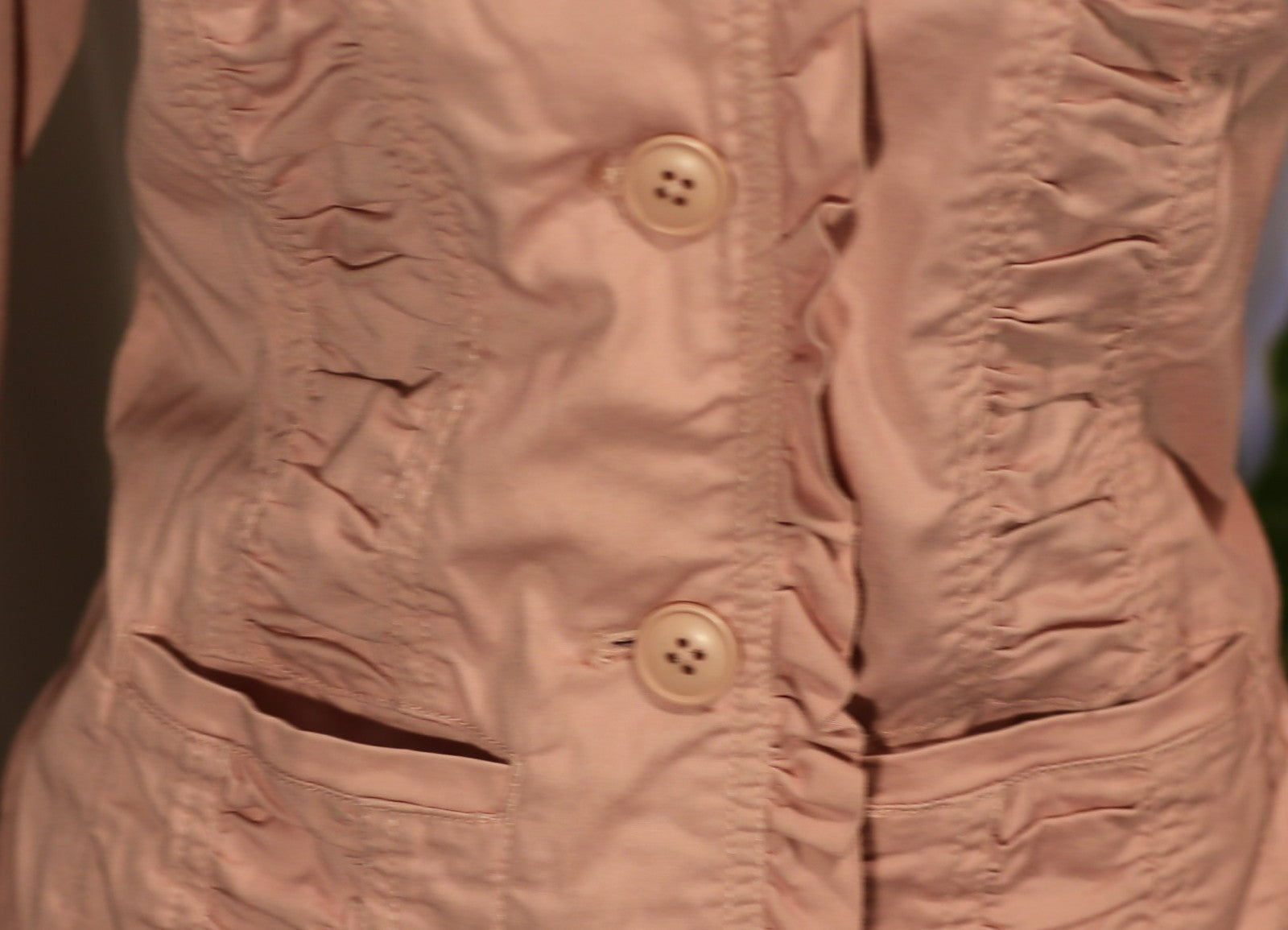 Vintage Spiegel Blazer Jacket Women Pink Cotton Stretch Ruffle Notch Collar