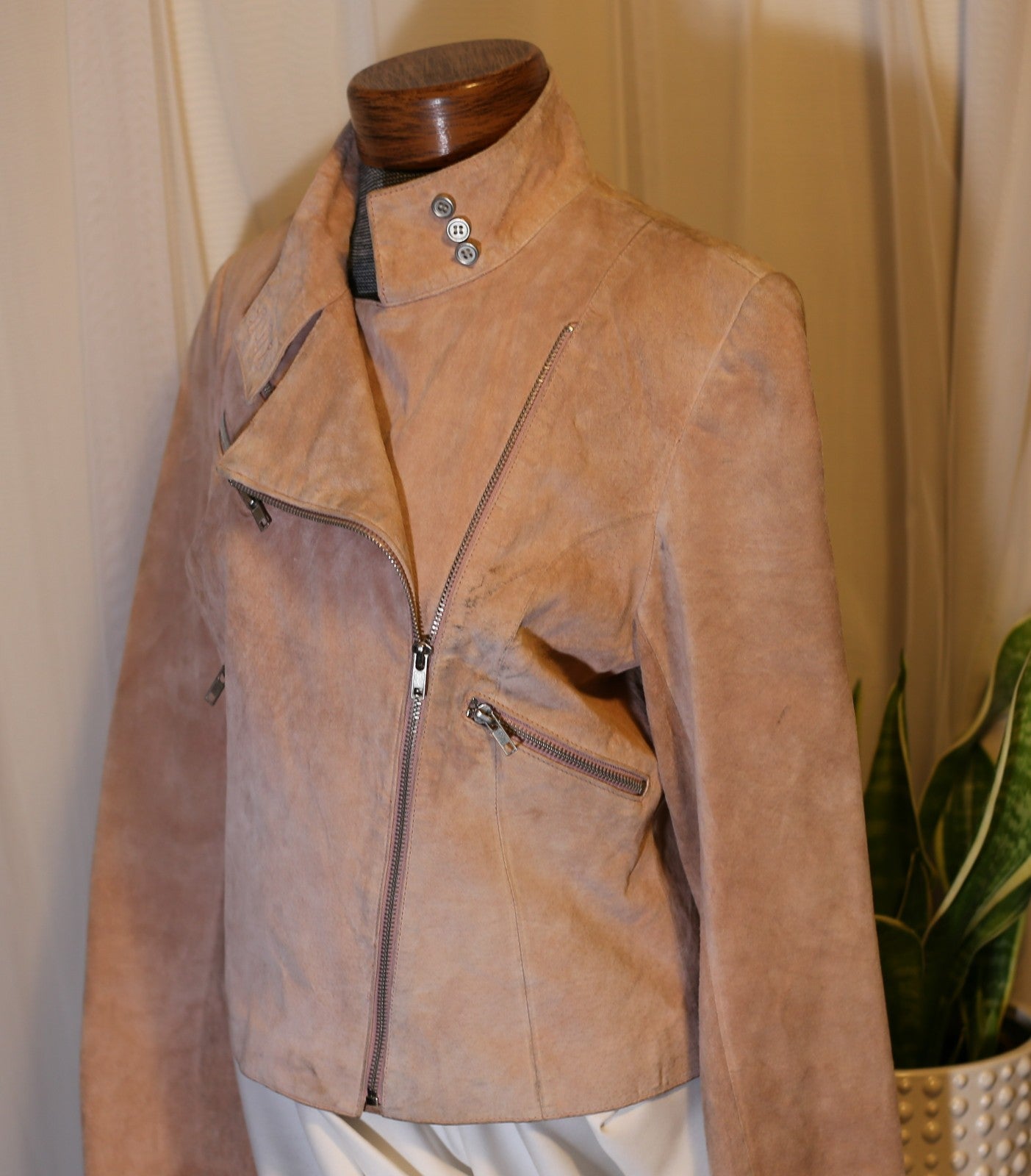 Vintage Brandon Thomas Woman's Rose Colored  Small Suede Moto Style Jacket