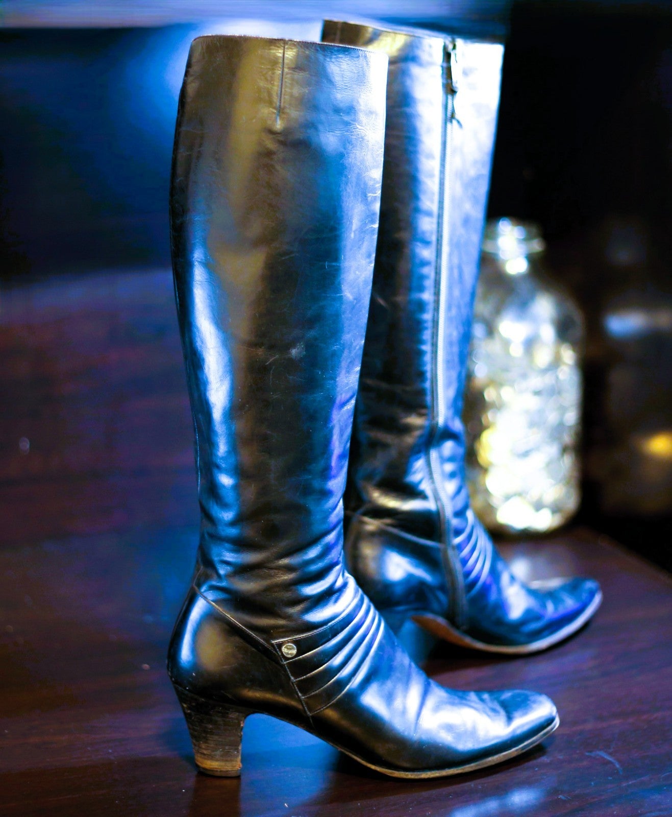 Vintage Salvatore Ferragamo Carla Black Leather Tall Boots Women's