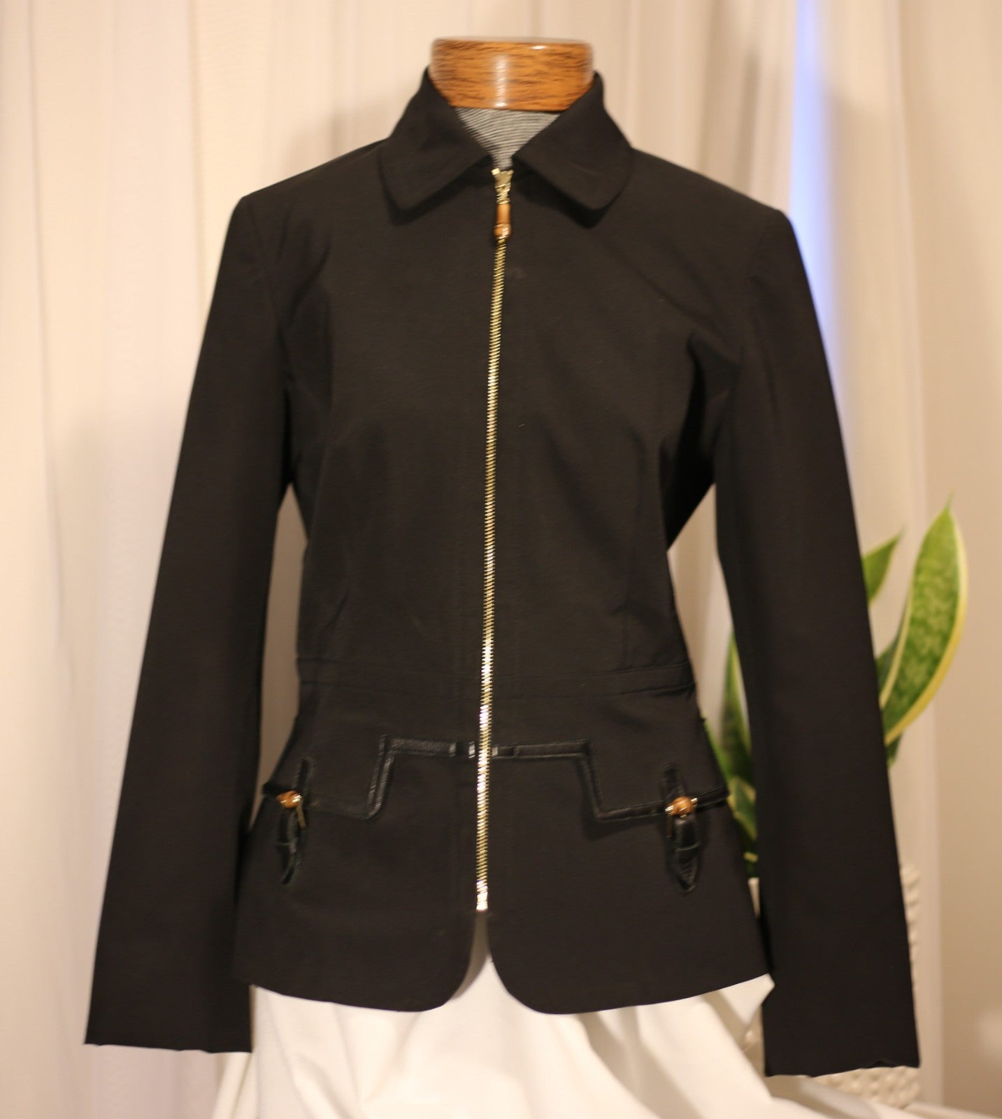 Vintage Etcetera Jacket, Jet Black Zip Front Women's Long Sleeve Size 2