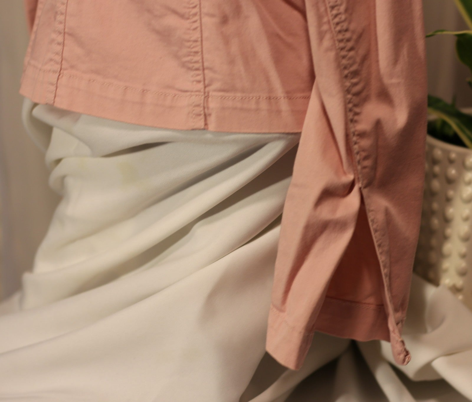 Vintage Spiegel Blazer Jacket Women Pink Cotton Stretch Ruffle Notch Collar