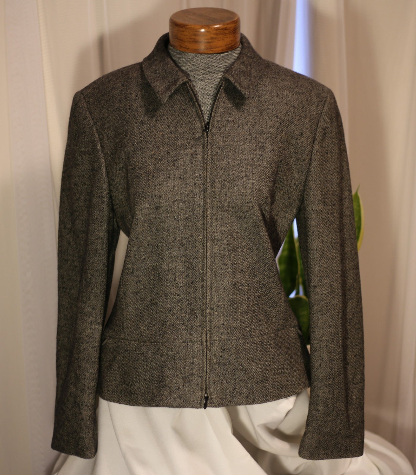 Ann Taylor Wool Jacket Women's Charcoal Gray Collared Full Zip