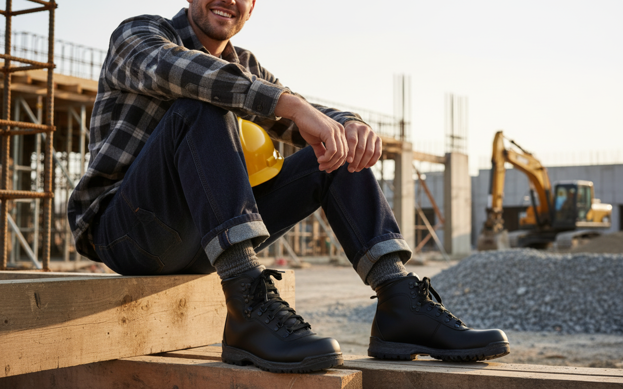 Rugged Outback Men’s Waterproof Work Boots Black Faux Leather Lace-Up Sz 10.5