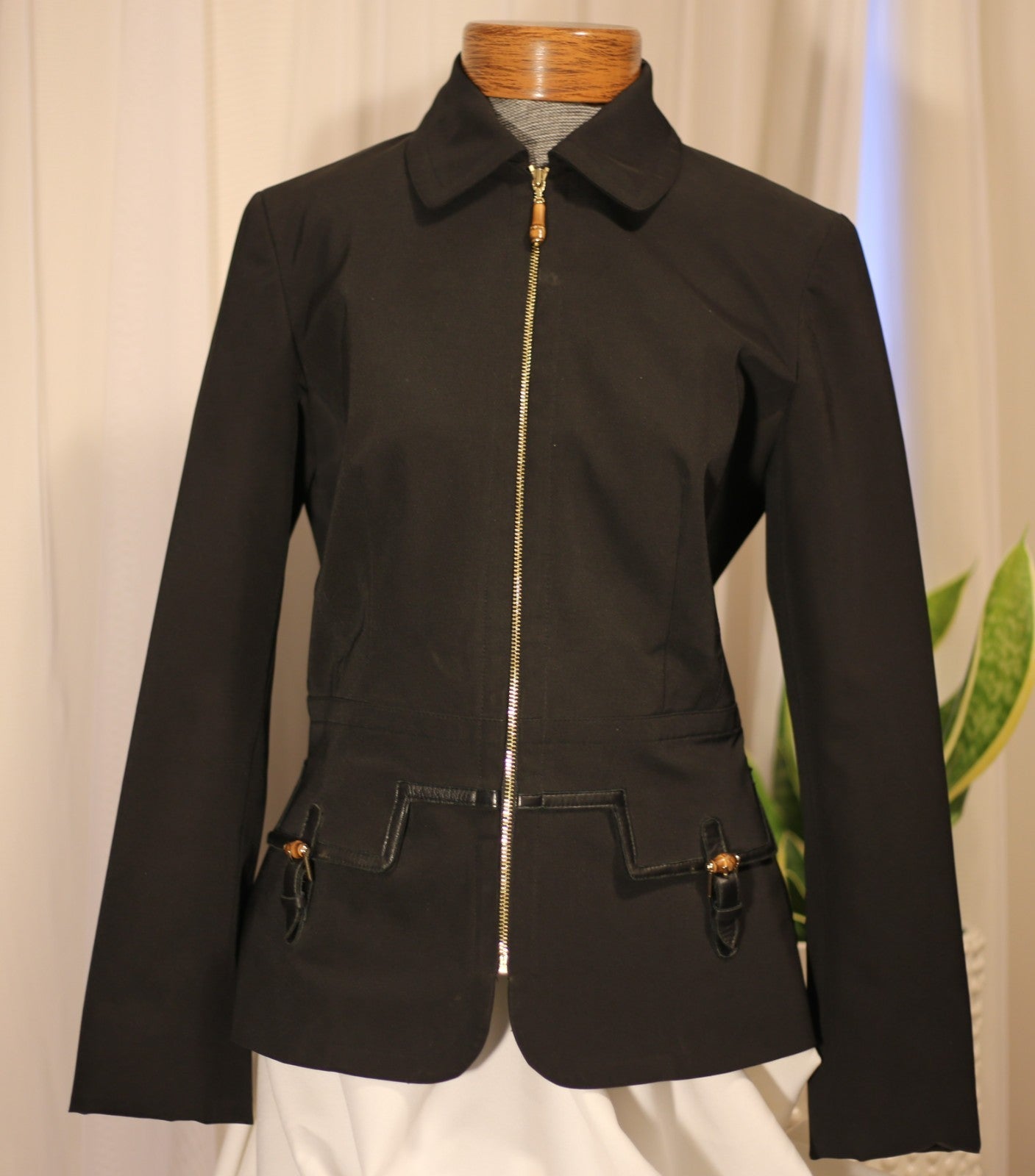 Vintage Etcetera Jacket, Jet Black Zip Front Women's Long Sleeve Size 2