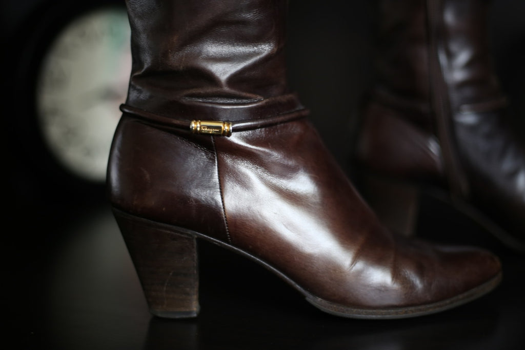 Salvatore Ferragamo For Saks Fifth Avenue Size 6..5 Women’s Tall Brown Zip Boots