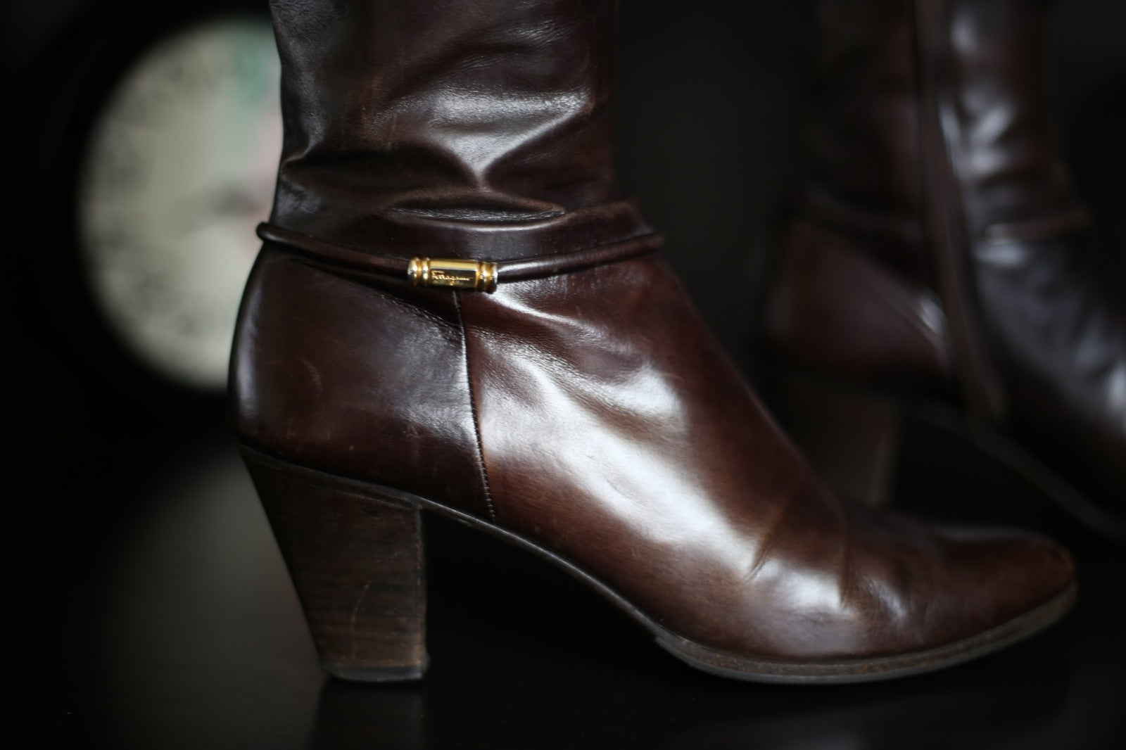 Salvatore Ferragamo For Saks Fifth Avenue Size 6..5 Women’s Tall Brown Zip Boots