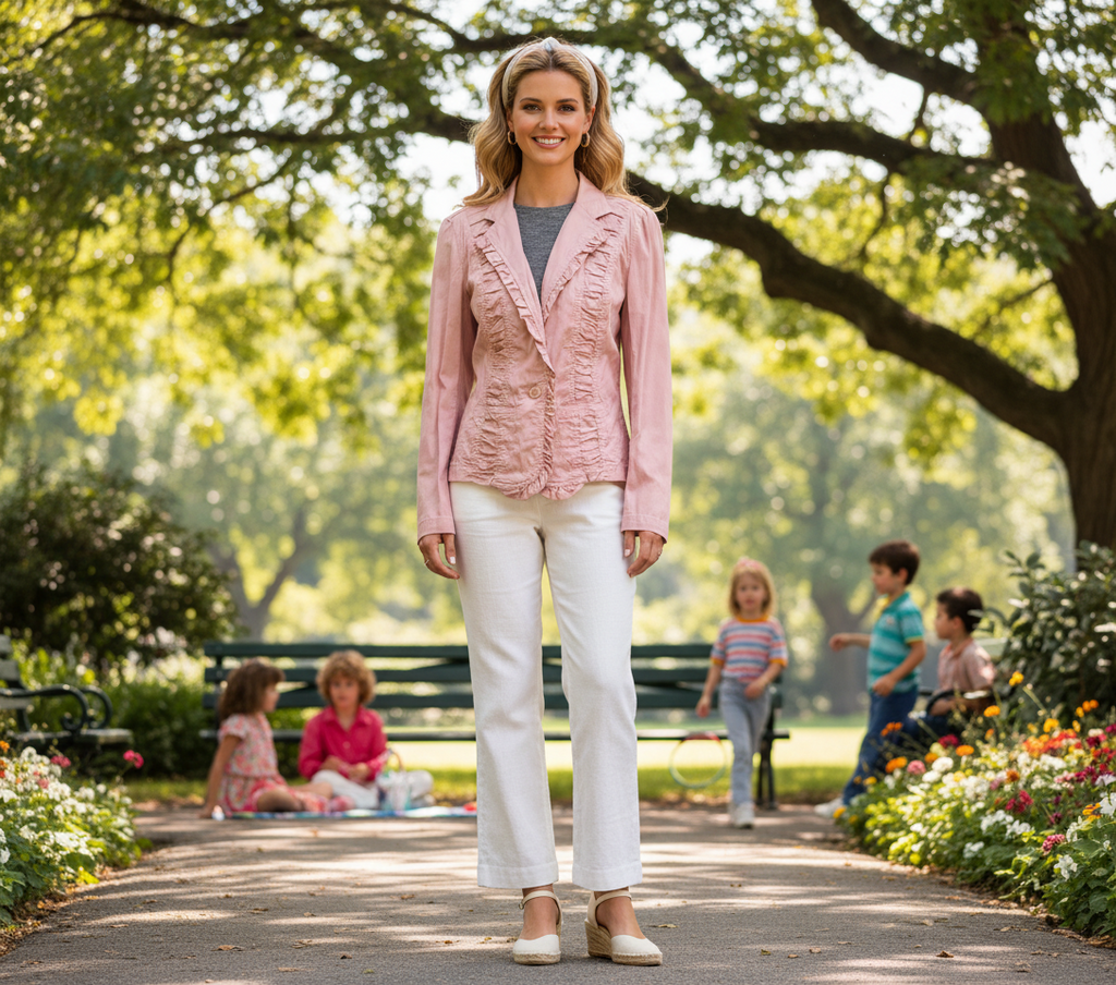Vintage Spiegel Blazer Jacket Women Pink Cotton Stretch Ruffle Notch Collar