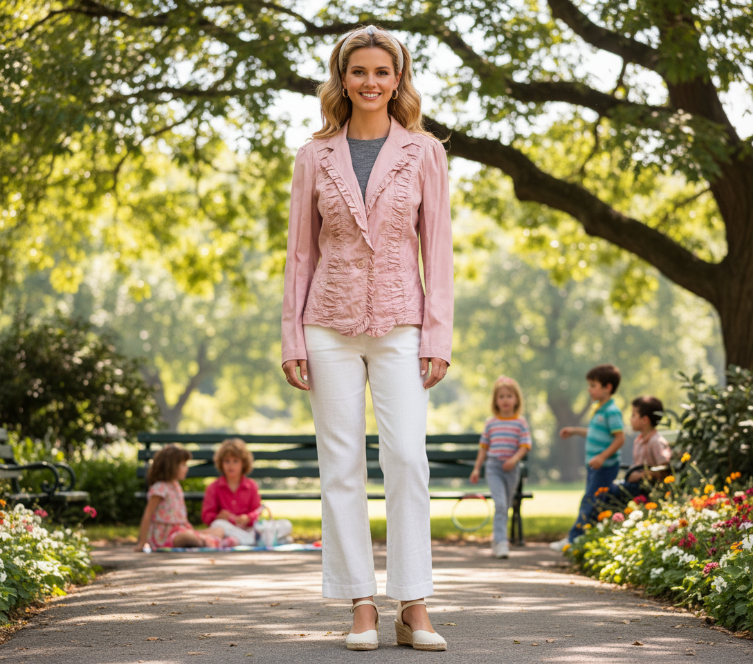 Vintage Spiegel Blazer Jacket Women Pink Cotton Stretch Ruffle Notch Collar