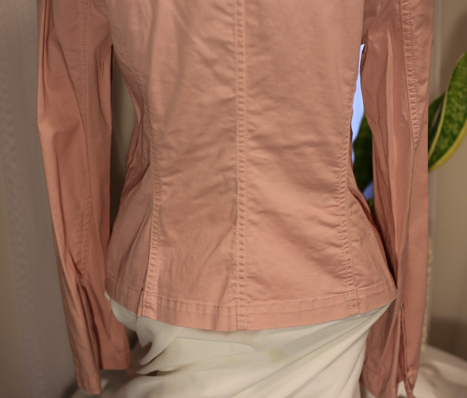 Vintage Spiegel Blazer Jacket Women Pink Cotton Stretch Ruffle Notch Collar