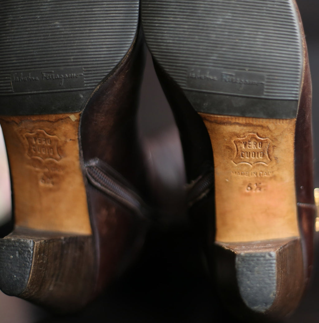 Salvatore Ferragamo For Saks Fifth Avenue Size 6..5 Women’s Tall Brown Zip Boots