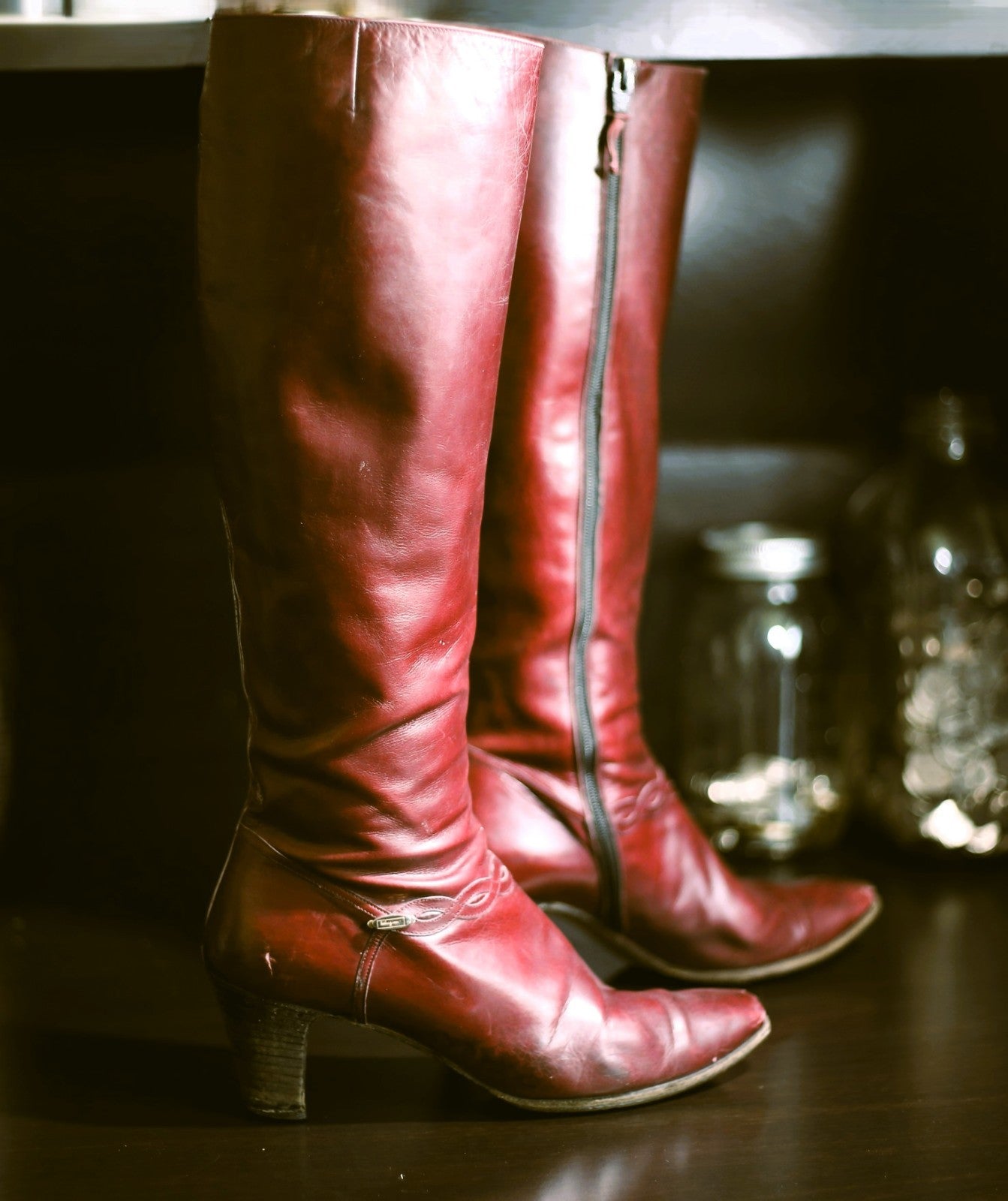 Vintage Salvatore Ferragamo Carla Chestnut Leather Tall Boots Size 7.5 AA