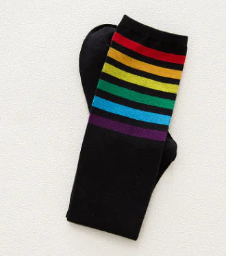 Colorful Rainbow Mid-Calf Cotton Socks for Slim Legs