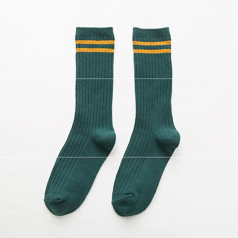 Striped Long Tube Cotton Socks for Women in Autumn/Winter