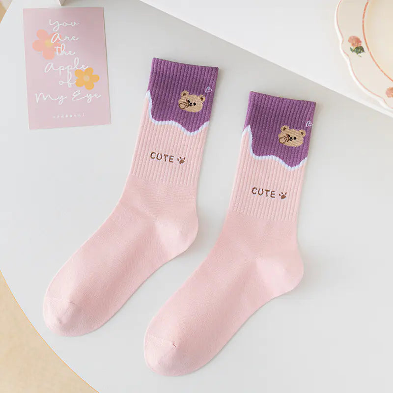 Medium Length Cartoon Jacquard Socks for Women