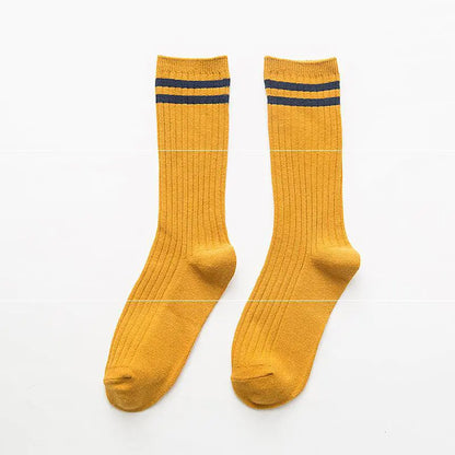 Striped Long Tube Cotton Socks for Women in Autumn/Winter