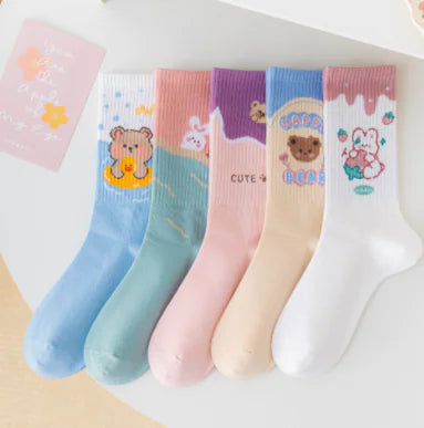 Medium Length Cartoon Jacquard Socks for Women