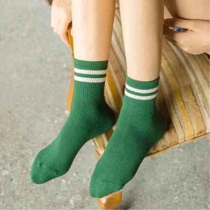 Japanese Style Mid-Calf Socks with Rainbow Stripes