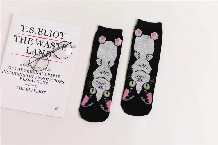 New Cartoon Women's Cotton Cat Socks (Mid-Calf)