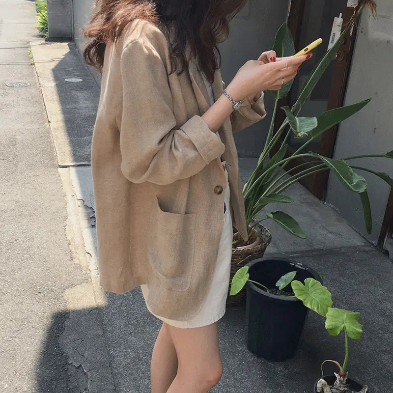 Casual Loose Cotton Hemp Suit Coat for Fashion