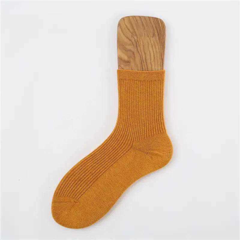 Japanese Retro Solid Color Mid-tube Cotton Socks for Women