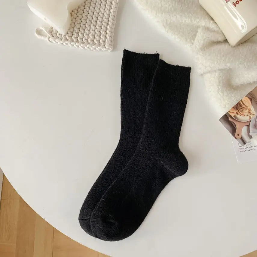 Thick Warm White Wool Mid-Calf Socks for Women