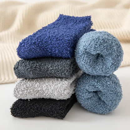 Men's Thick Coral Fleece Socks, Warm Mid-Calf Style