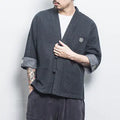Chinese Style Men's Hanfu Open Front Denim Jacket