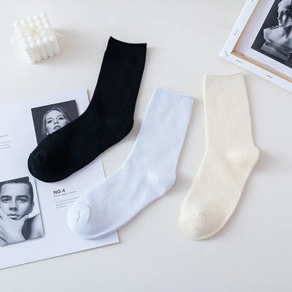 Trendy Japanese Style Mid-Calf Solid Color Socks