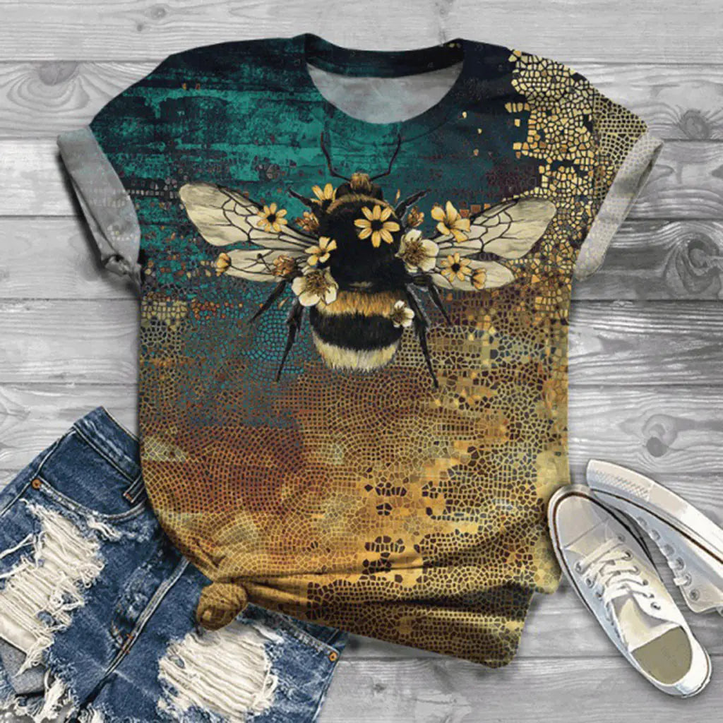 Women's Short Sleeve T-Shirt with Bee Print