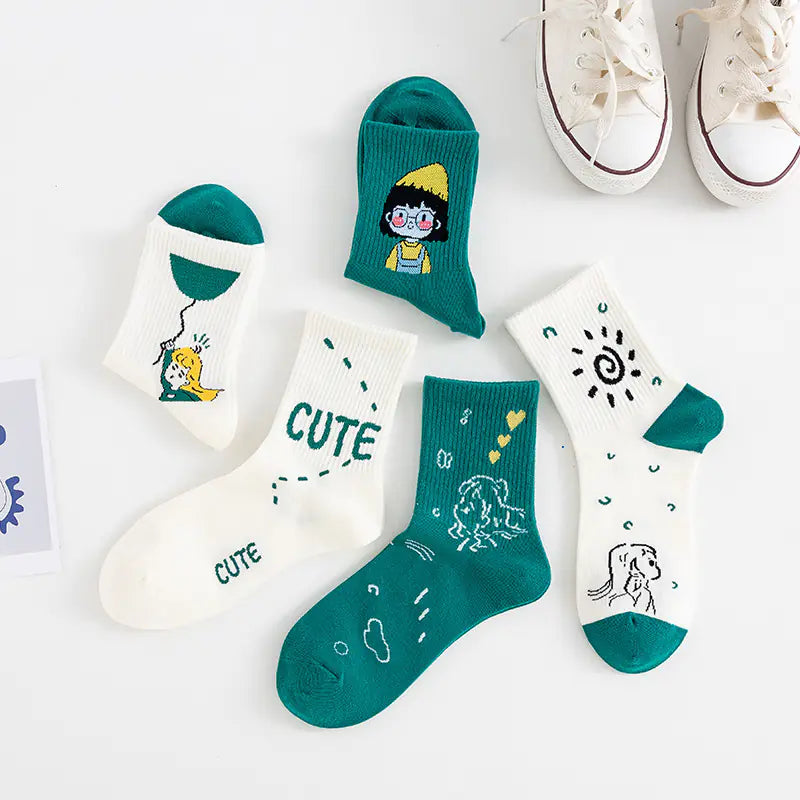 Medium Length Cartoon Jacquard Socks for Women