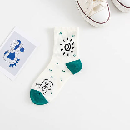 Medium Length Cartoon Jacquard Socks for Women