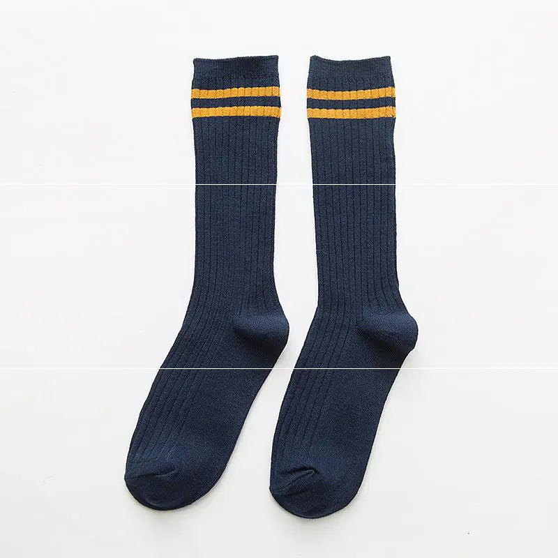 Striped Long Tube Cotton Socks for Women in Autumn/Winter