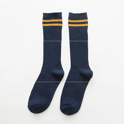 Striped Long Tube Cotton Socks for Women in Autumn/Winter