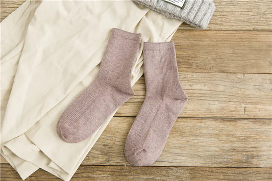 Japanese Retro Solid Color Mid-tube Cotton Socks for Women