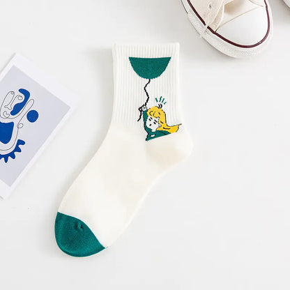 Medium Length Cartoon Jacquard Socks for Women