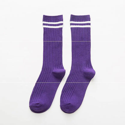 Striped Long Tube Cotton Socks for Women in Autumn/Winter
